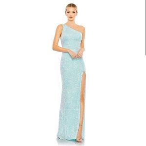 MAC DUGGAL One-Shoulder Sequin Gown in Ice Blue Size US 2